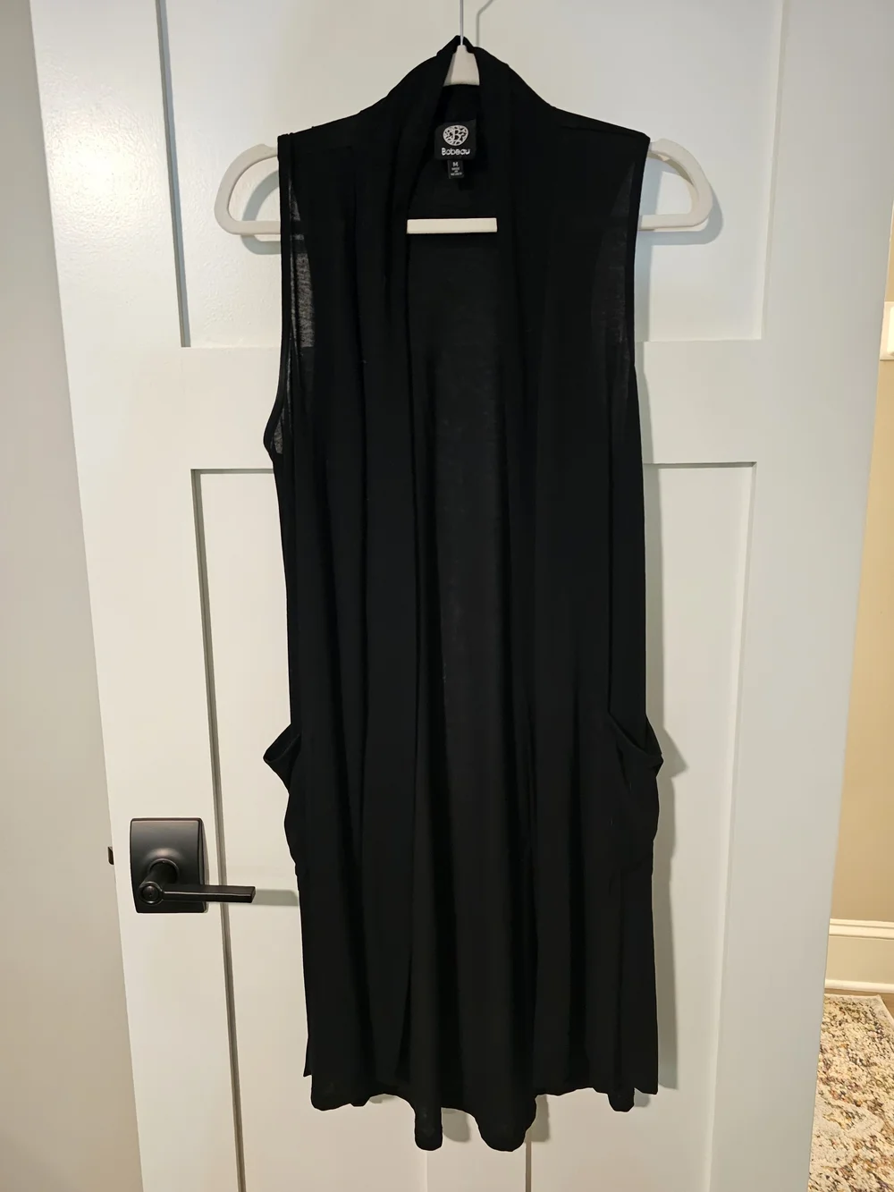 Sleeveless Draped Black Open Cardigan